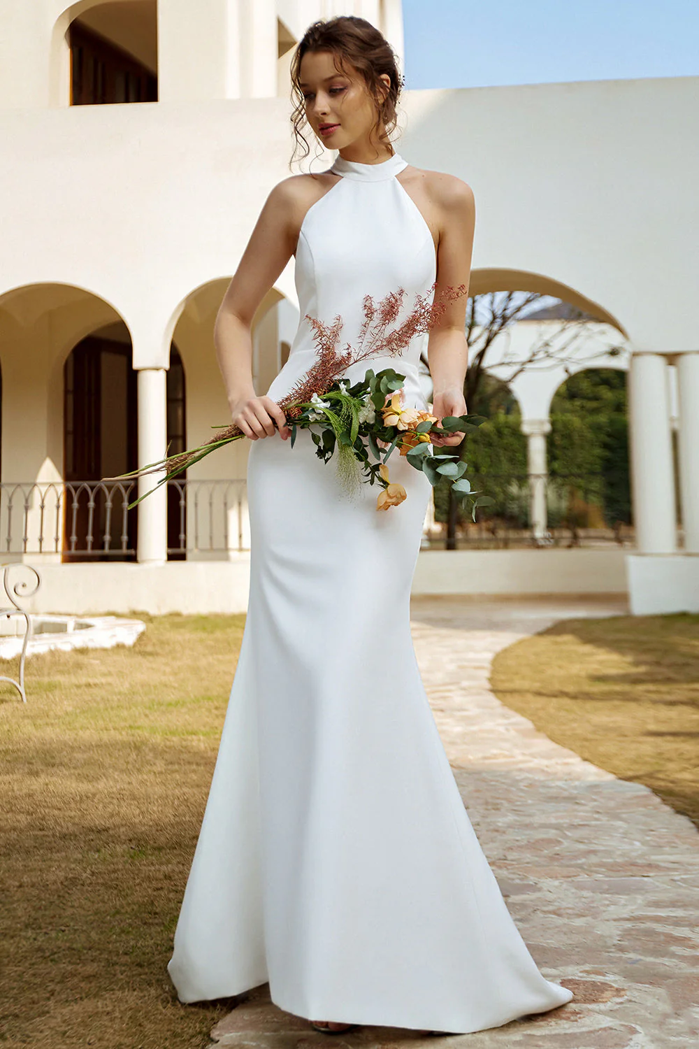 Robe de mariée Blanche Mermaid Halter Open Back - Image 4