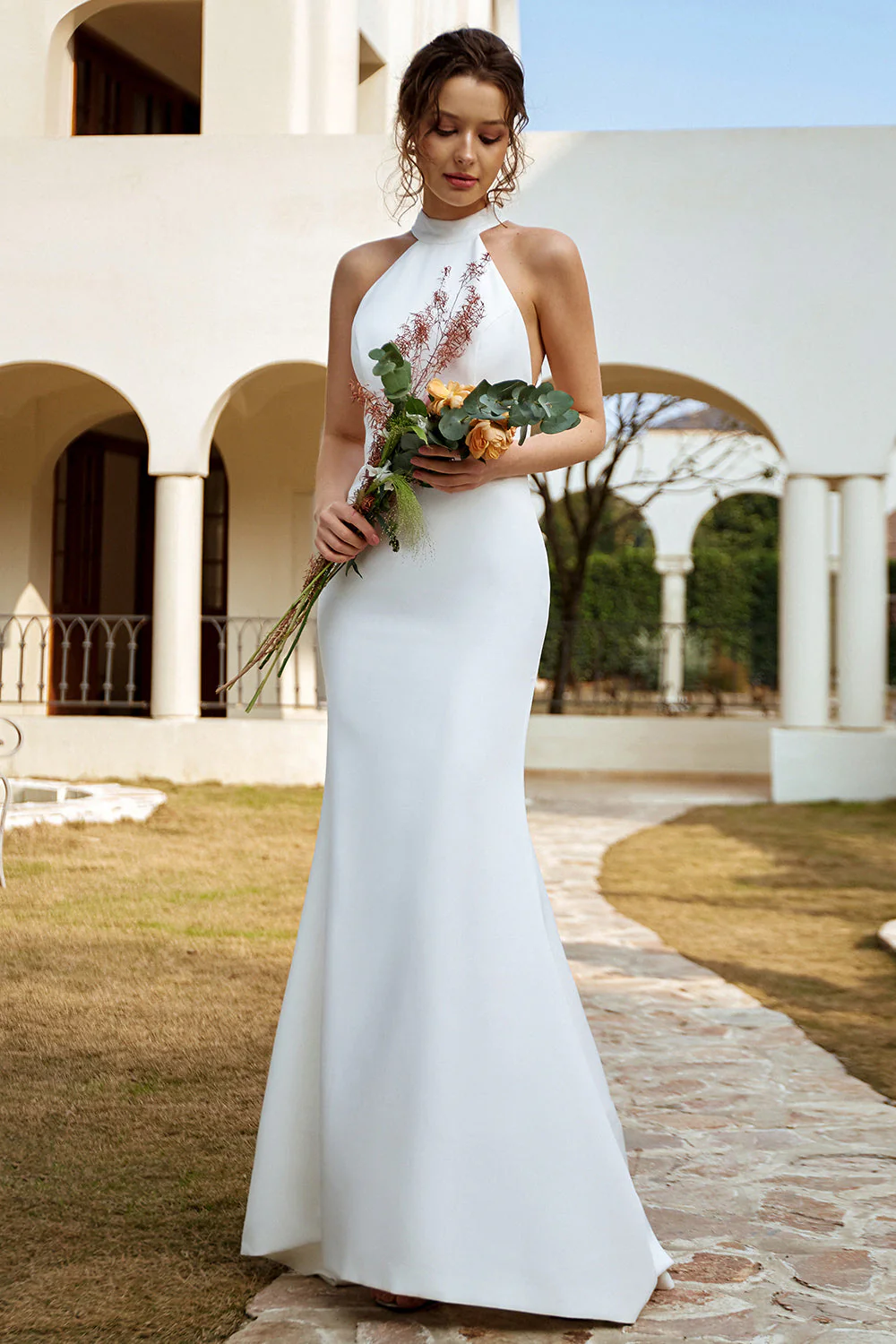 Robe de mariée Blanche Mermaid Halter Open Back - Image 6