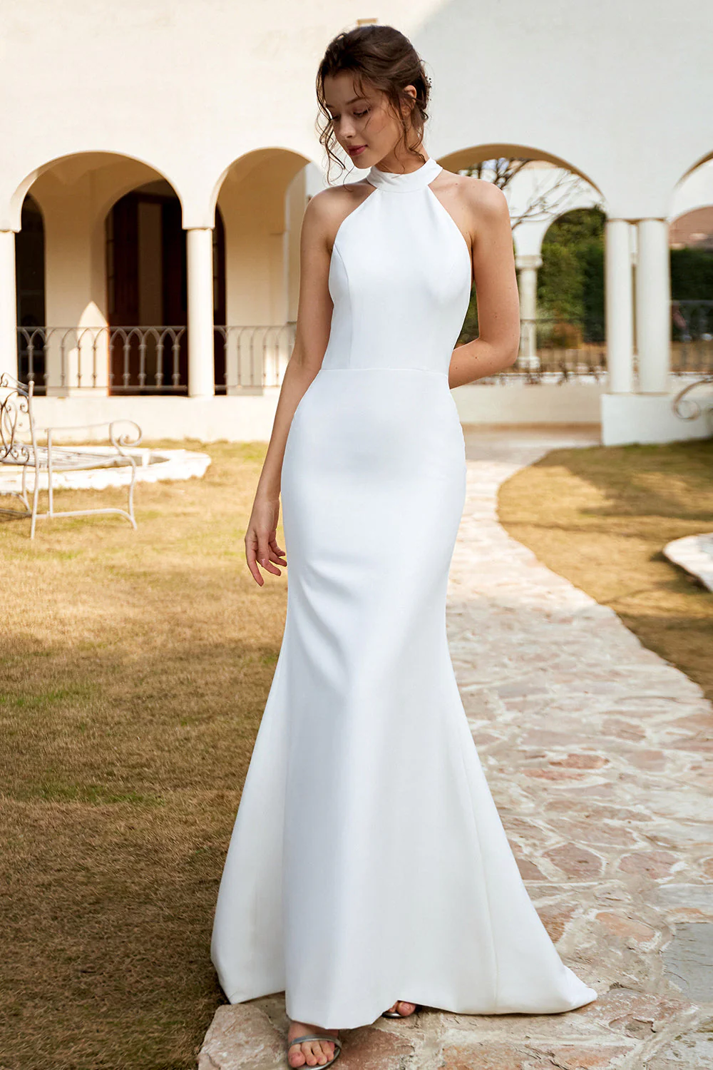 Robe de mariée Blanche Mermaid Halter Open Back - Image 7
