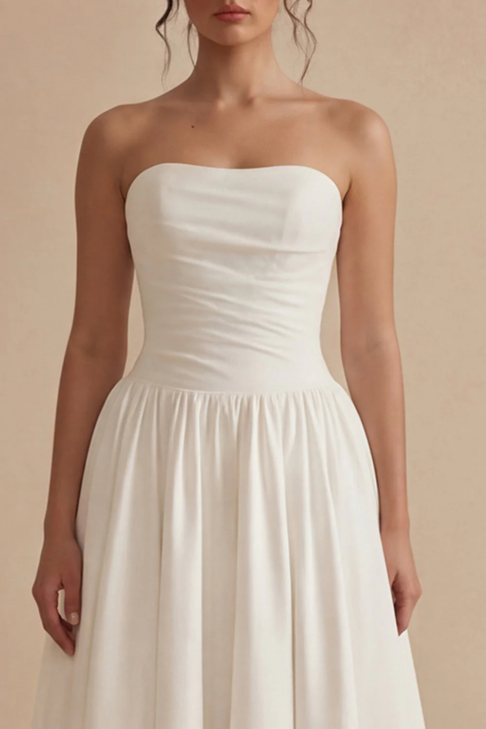 Robe de mariée blanche sans bretelles à fronçages A Line Maxi Beach - Image 3