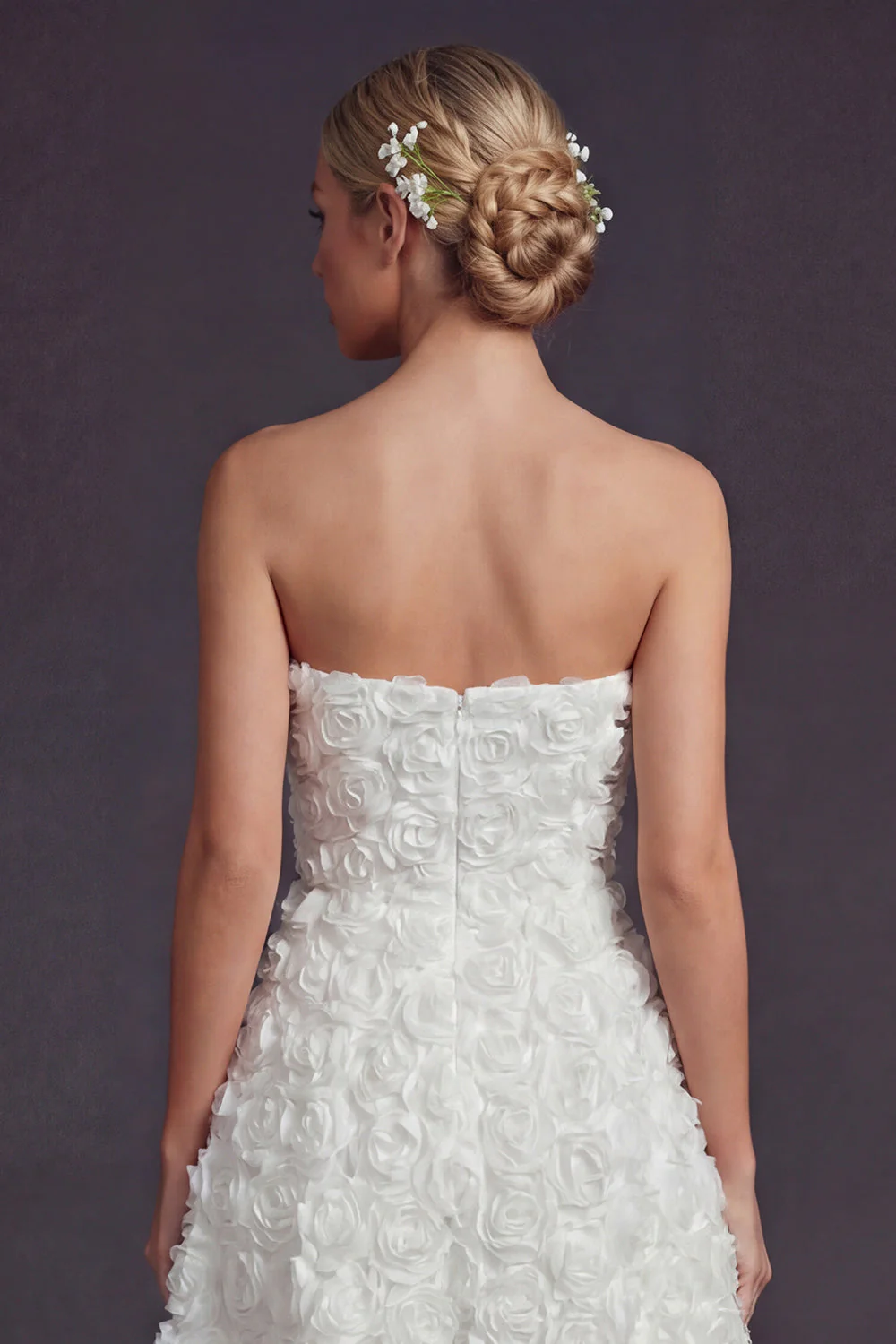 Robe de mariée blanche sans bretelles A Line Long avec fleurs 3D - Image 4