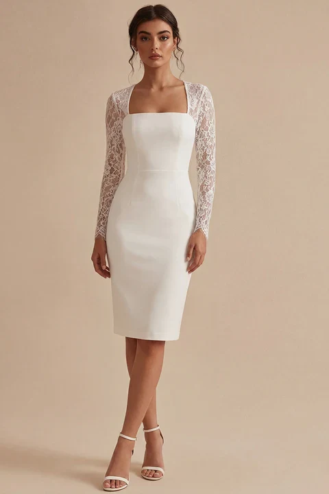 Robe de mariée Bodycon Bodycon Blanche avec dentelle