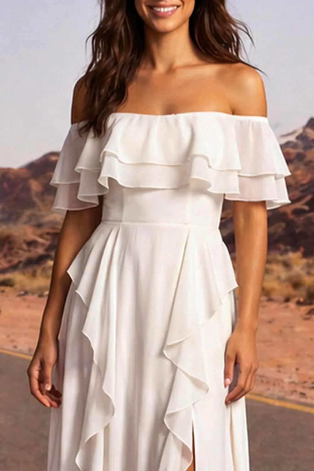 Robe de mariée bohème à volants en ivoire décalée - Image 3