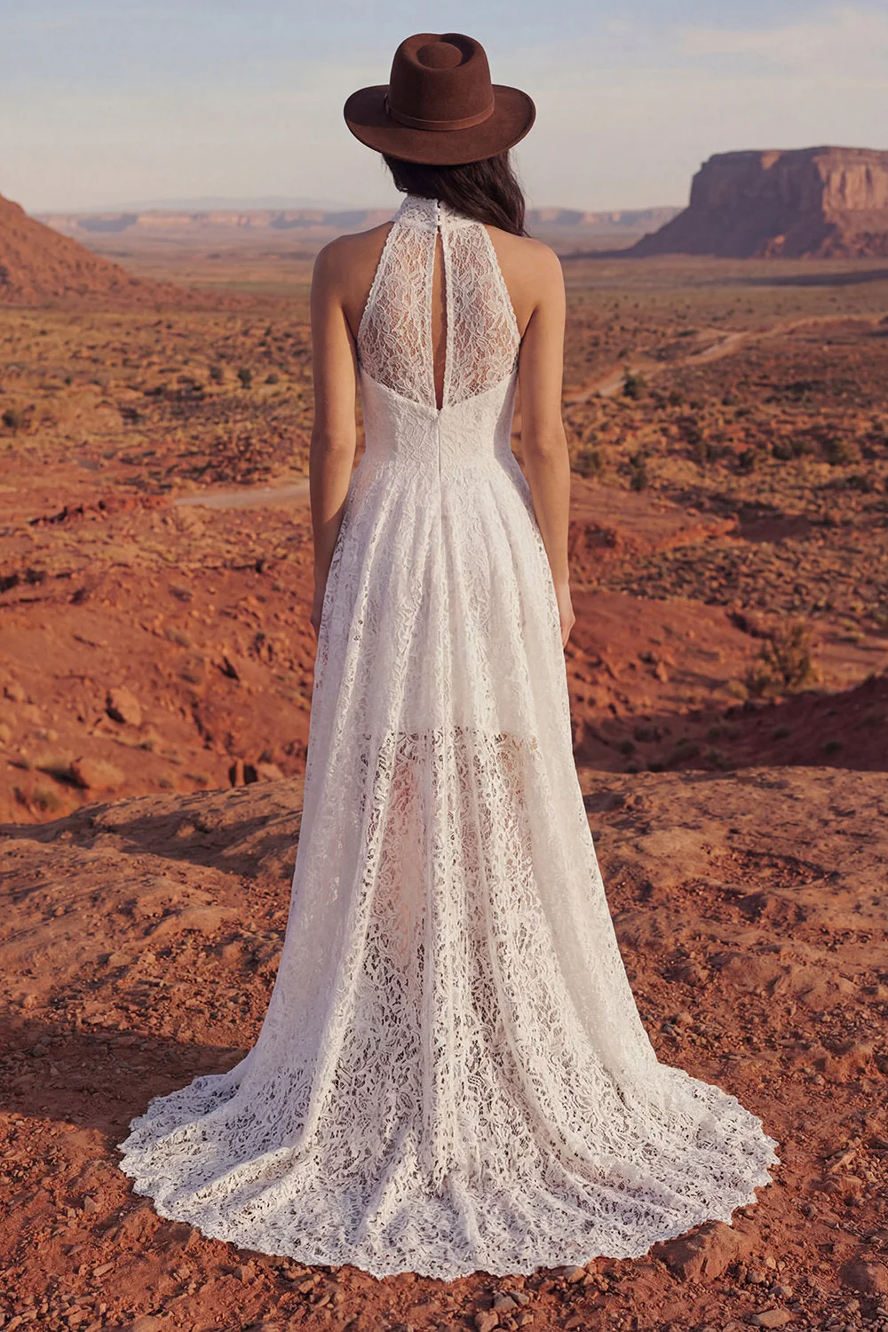 Robe de mariée bohème en ivoire floral A Line High Low Lace - Image 2