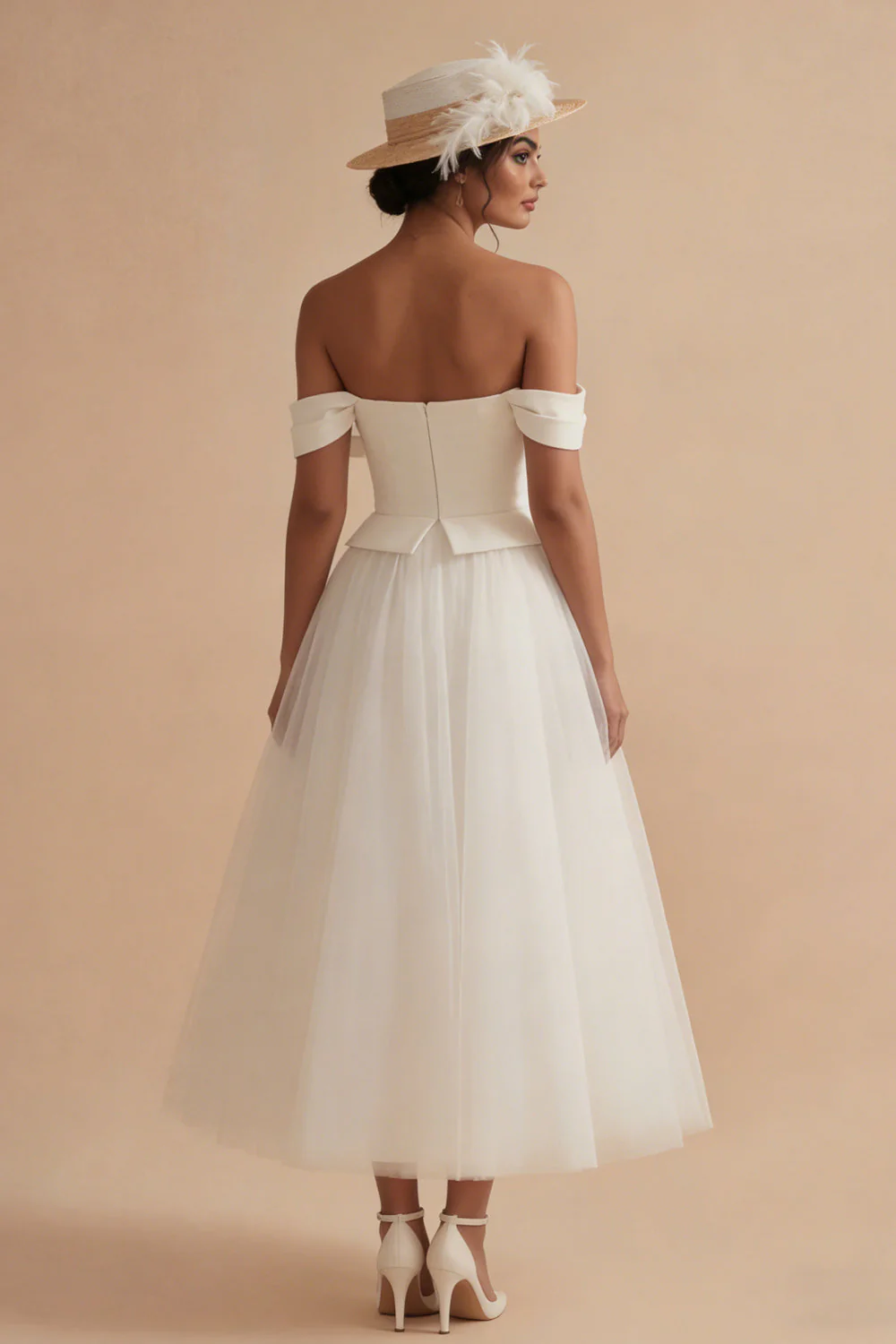 Robe de mariée bohème longue à large épaule blanche décollée A - Image 2
