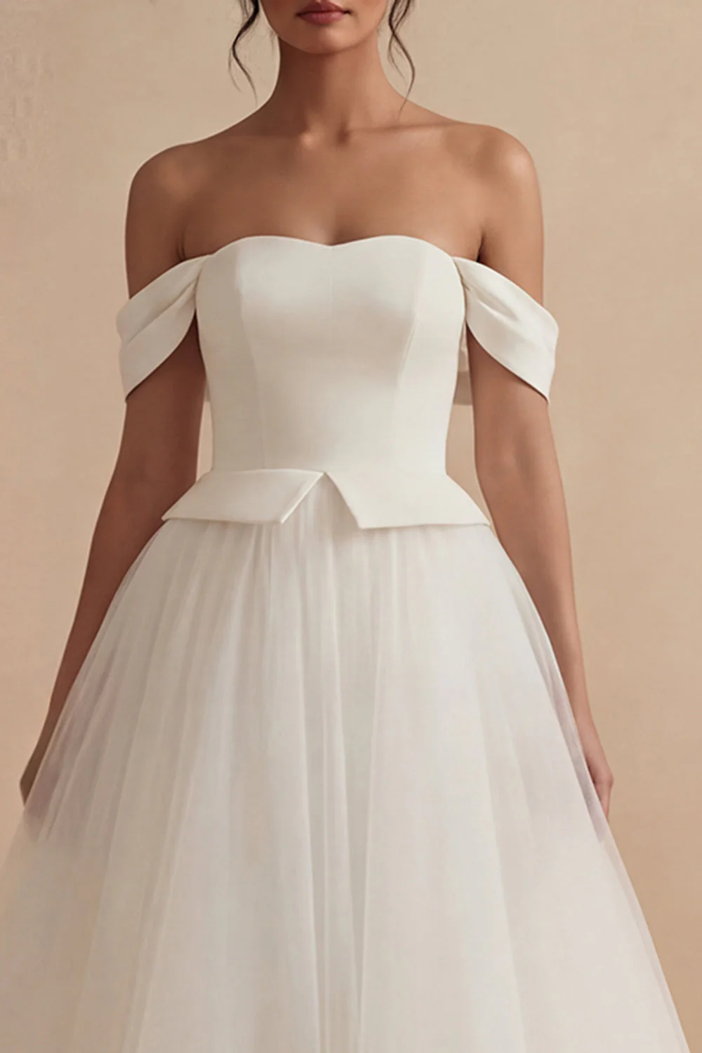 Robe de mariée bohème longue à large épaule blanche décollée A - Image 3