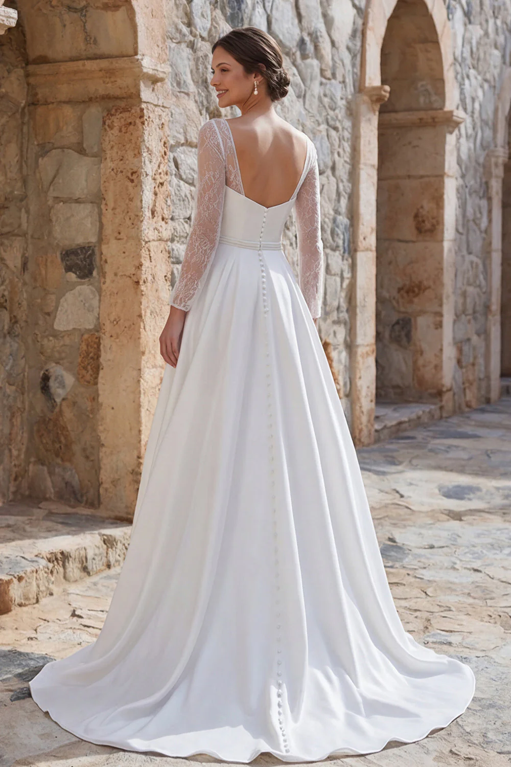 Robe de mariée bohème, traîne à manches longues à manches A, avec fente - Image 2