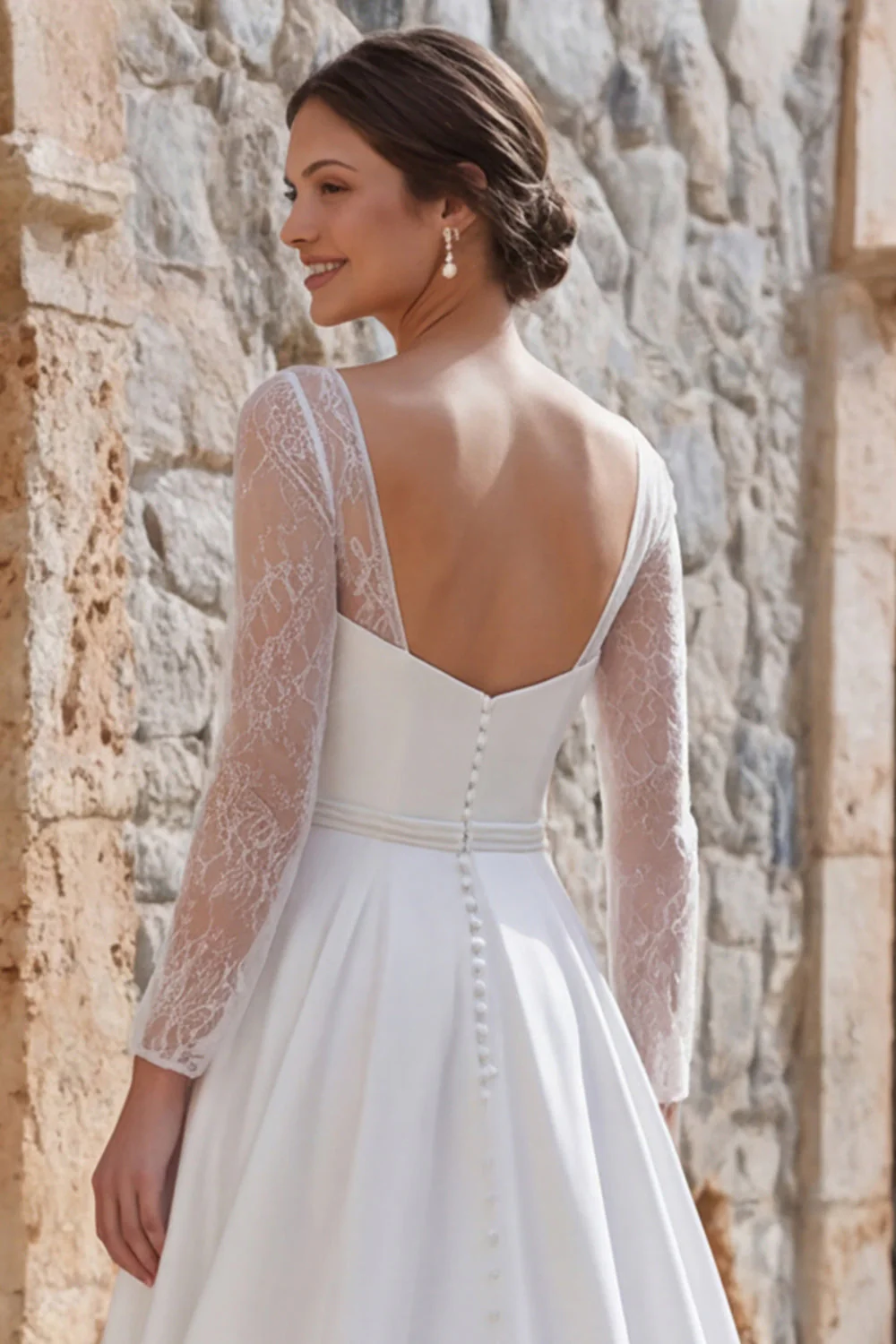 Robe de mariée bohème, traîne à manches longues à manches A, avec fente - Image 5