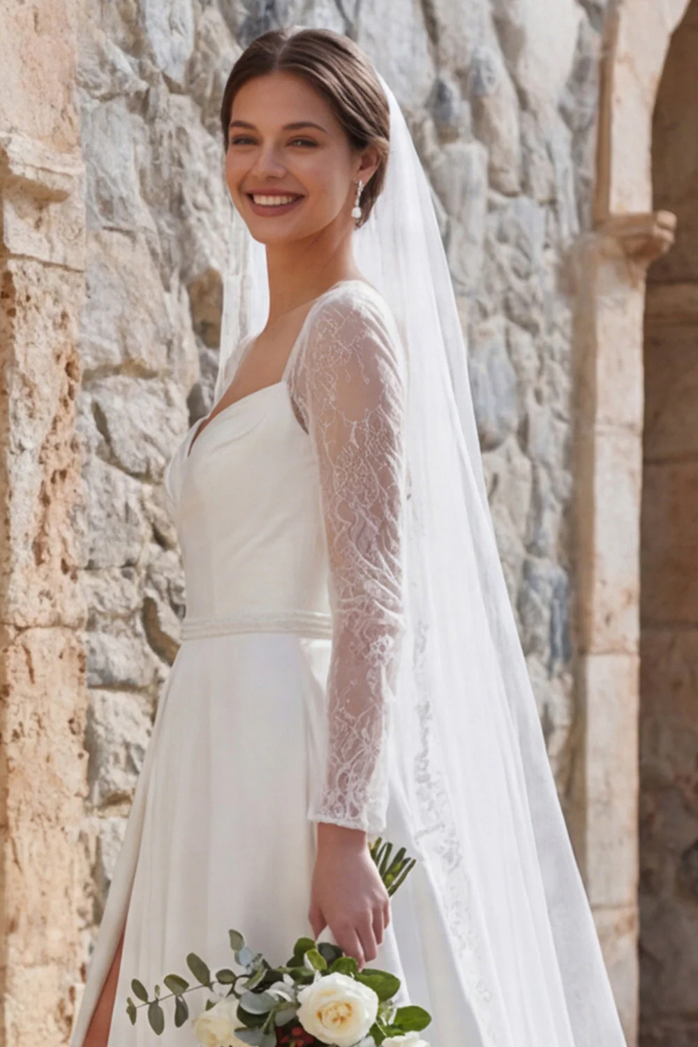 Robe de mariée bohème, traîne à manches longues à manches A, avec fente - Image 6