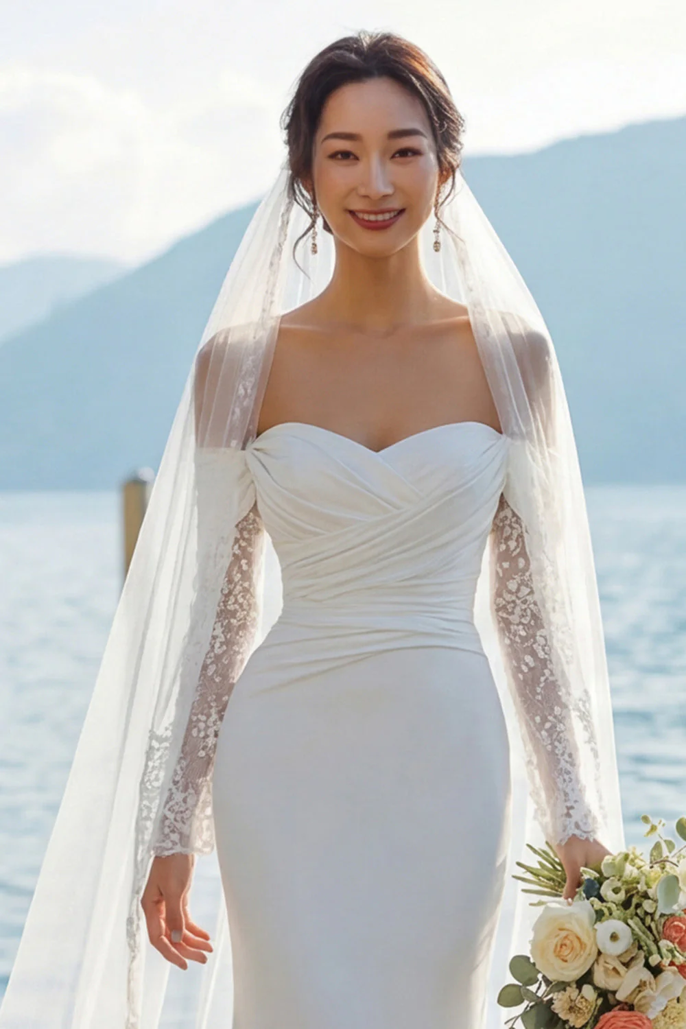 Robe de mariée bohème, traîne en traîne large sur les épaules en ivoire et manches - Image 7
