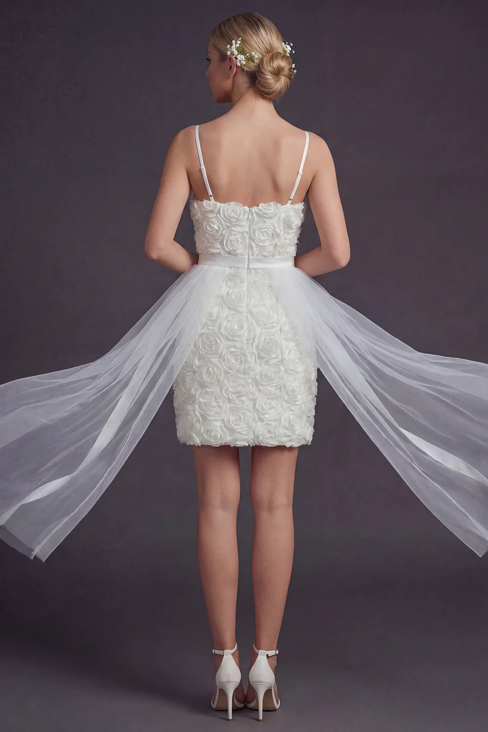 Robe de mariée courte avec des brides courtes bodycons 3D Bodycon, fleurs 3D - Image 2