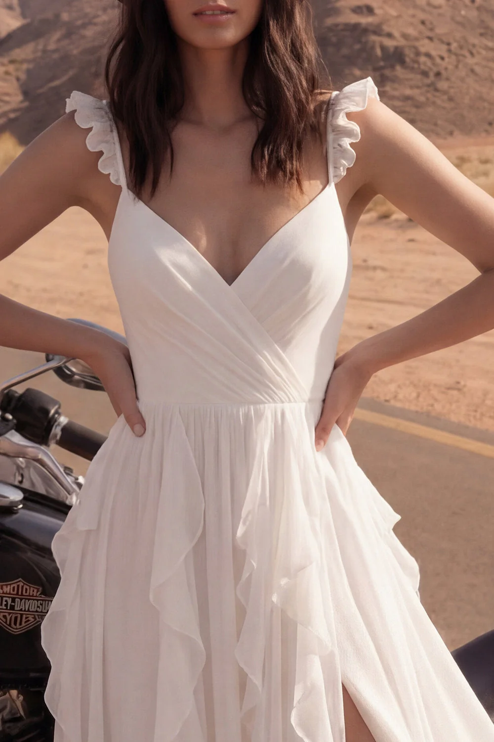 Robe de mariée de plage en V en Maxi ivoire avec volants - Image 3