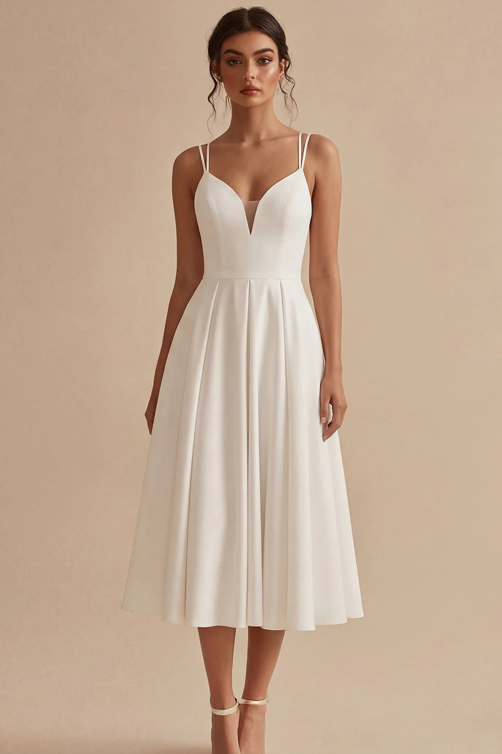 Robe de mariée de plage midi A Line en satin blanc simple