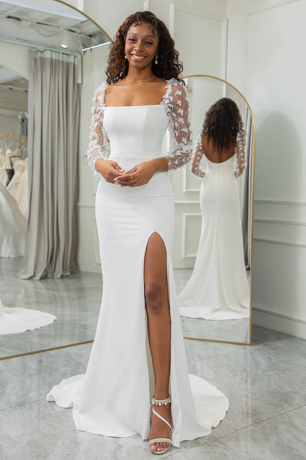 Robe de mariée dos nu sirène ivoire papillons