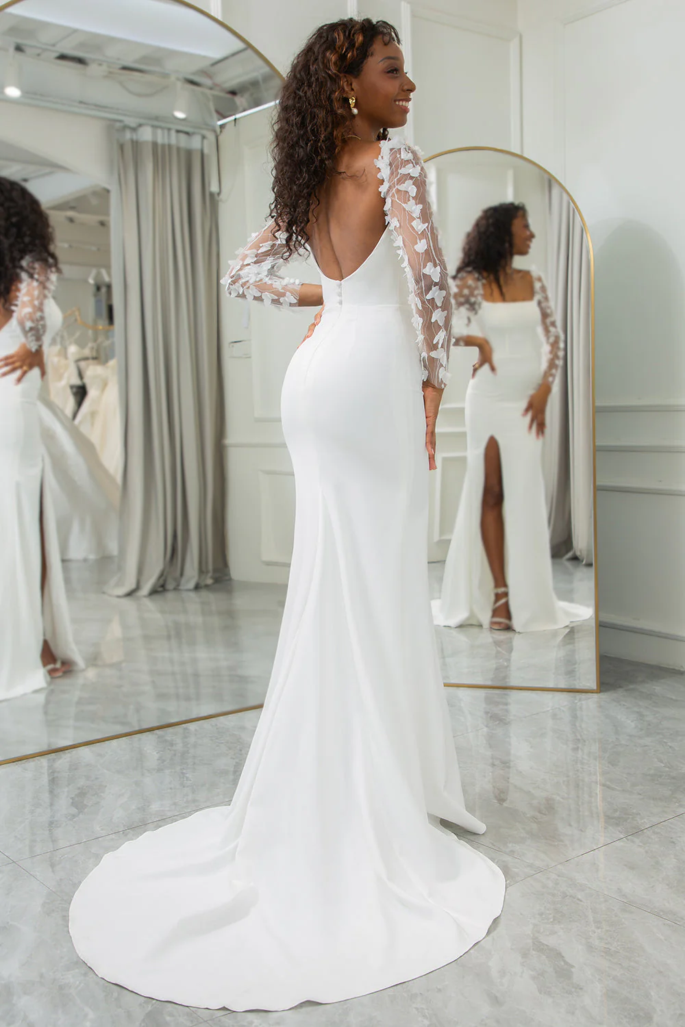 Robe de mariée dos nu sirène ivoire papillons - Image 2