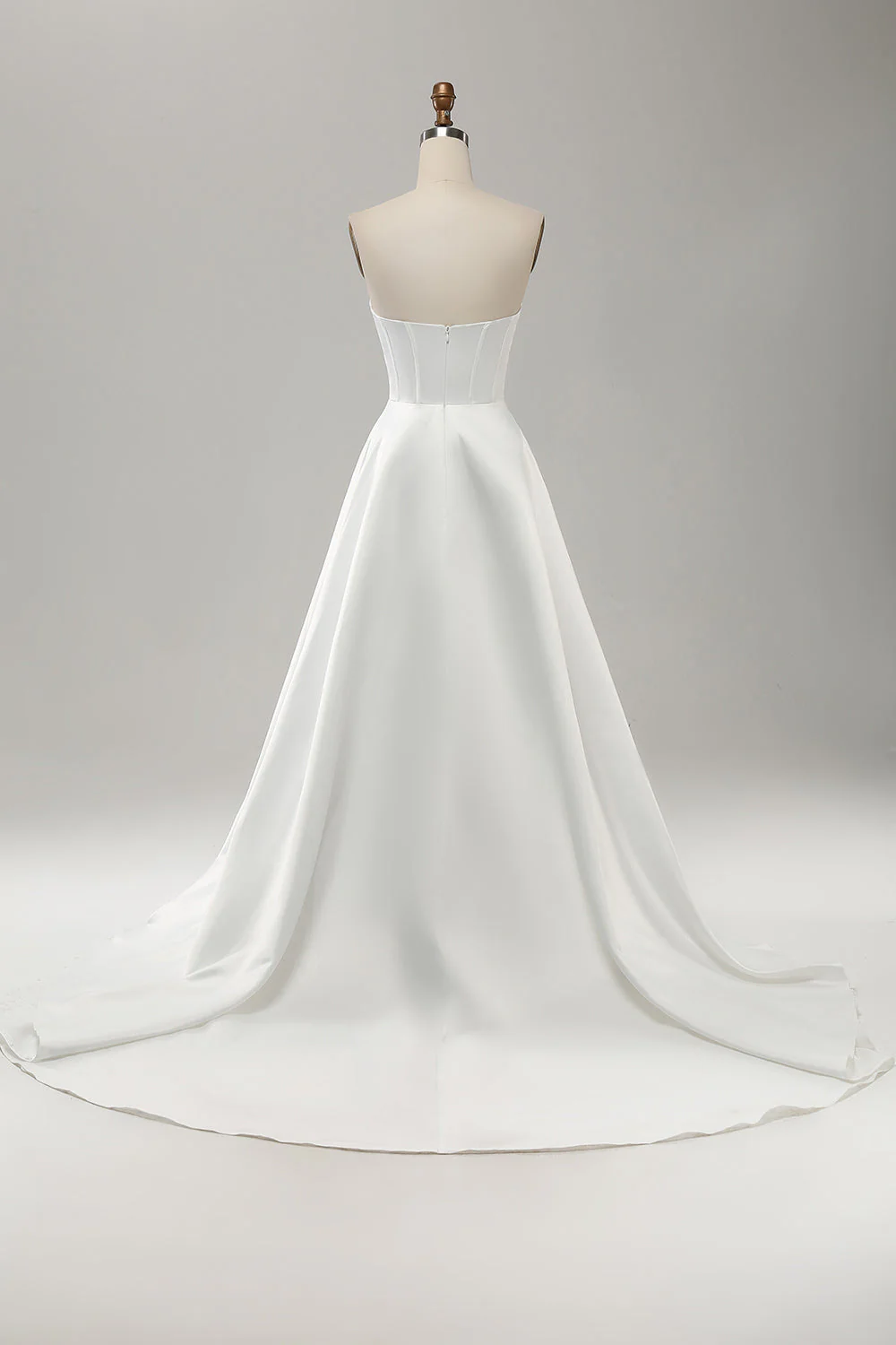 Robe de mariée élégante blanche une ligne bustier plissée Sweep Train avec fente - Image 2