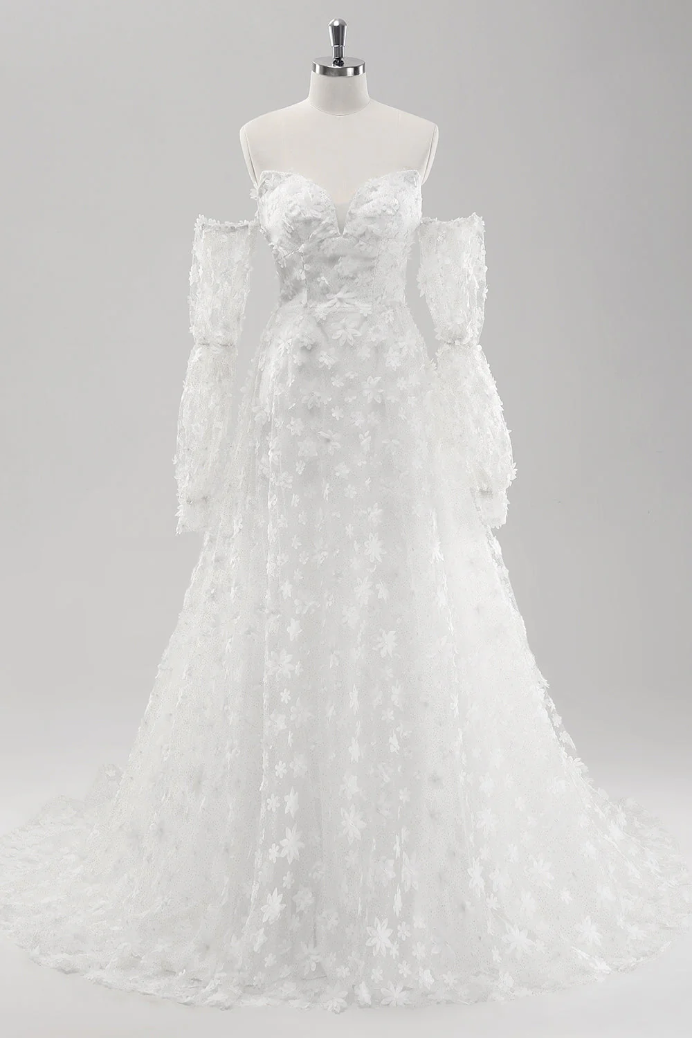 Robe de mariée en dentelle blanche à motif détachable