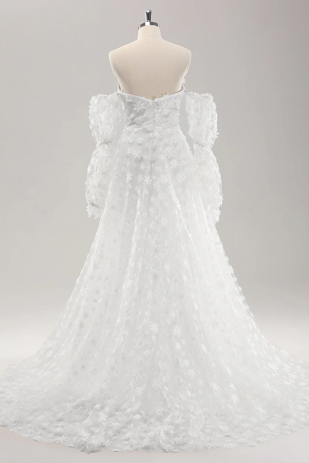 Robe de mariée en dentelle blanche à motif détachable - Image 2