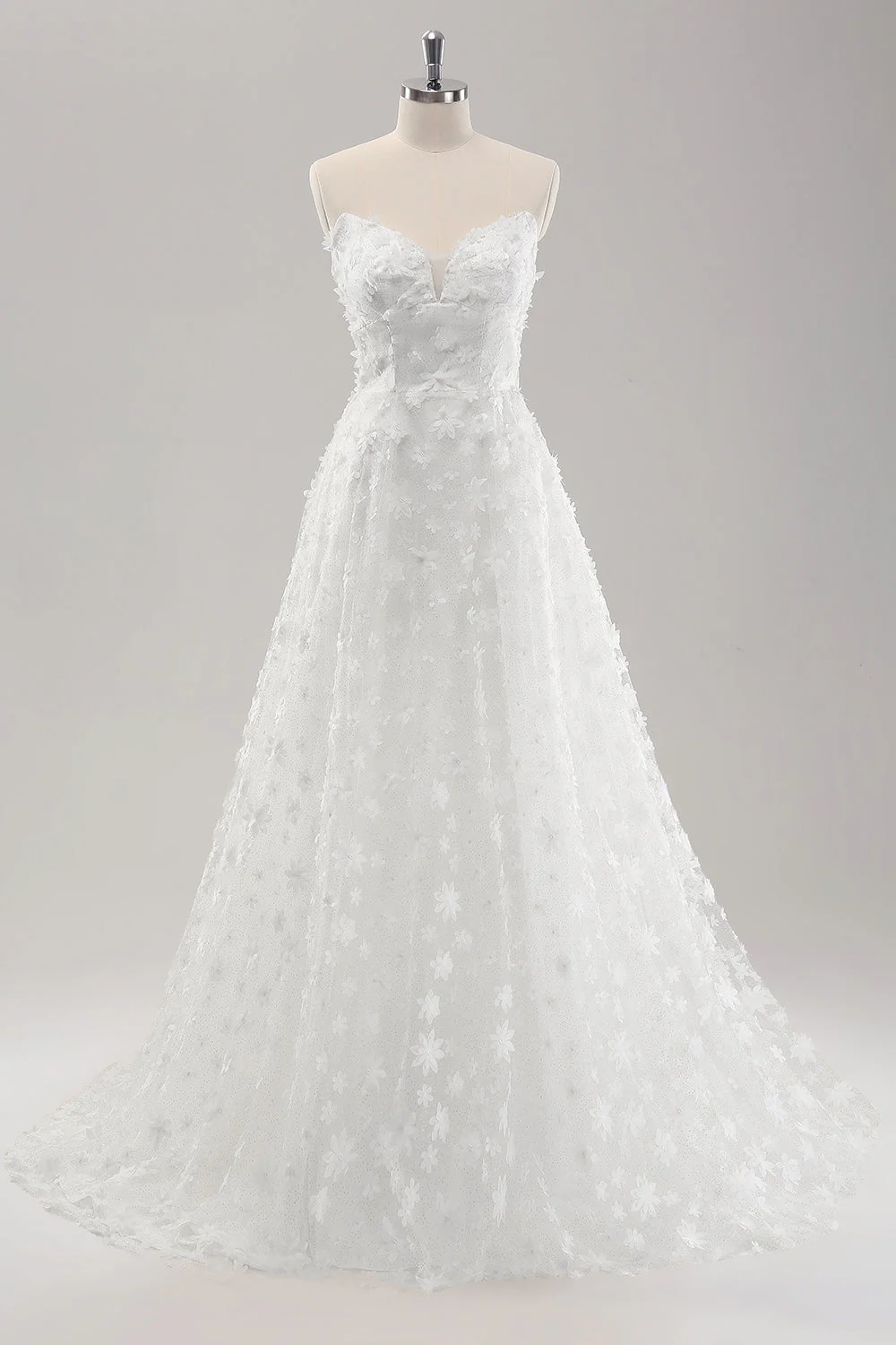 Robe de mariée en dentelle blanche à motif détachable - Image 4