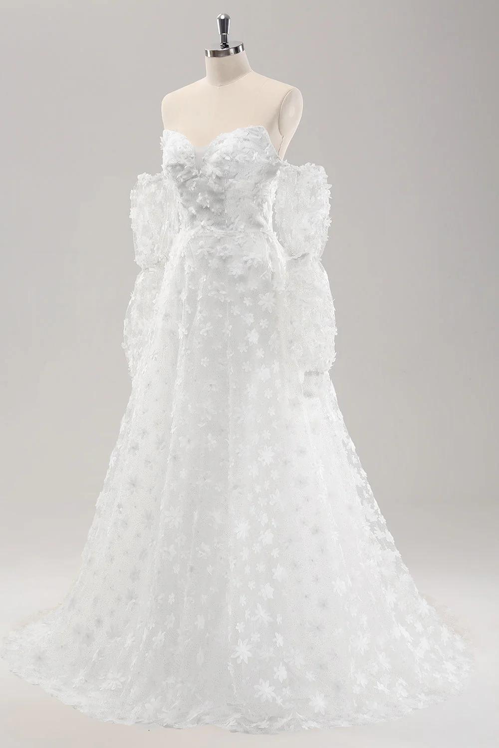 Robe de mariée en dentelle blanche à motif détachable - Image 5