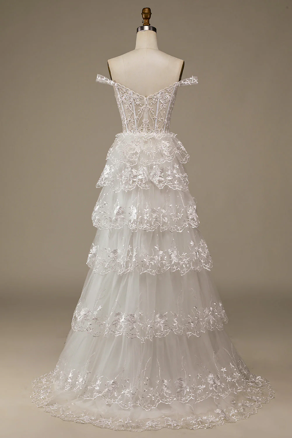 Robe de mariée en dentelle blanche scintillante avec fente - Image 2