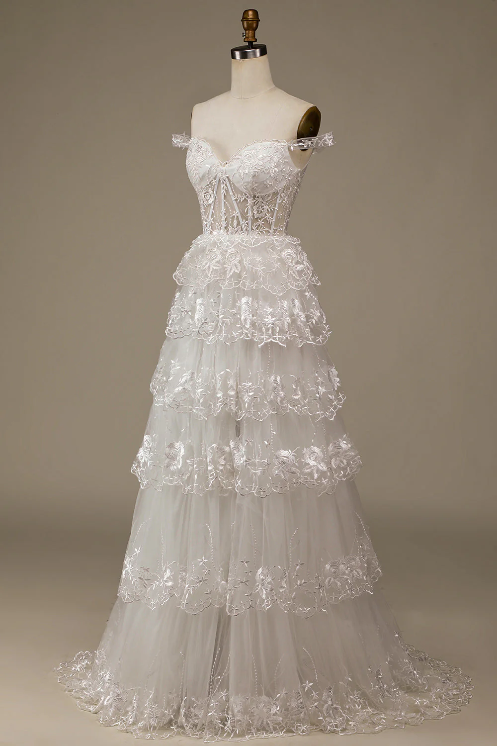 Robe de mariée en dentelle blanche scintillante avec fente - Image 3