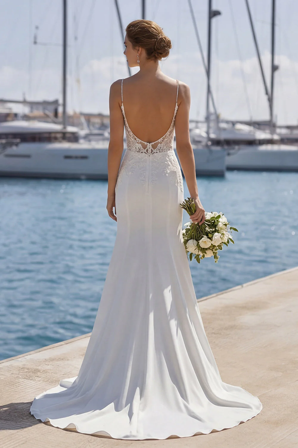 Robe de mariée en dentelle en dentelle en ivoire avec traîne balayante - Image 2