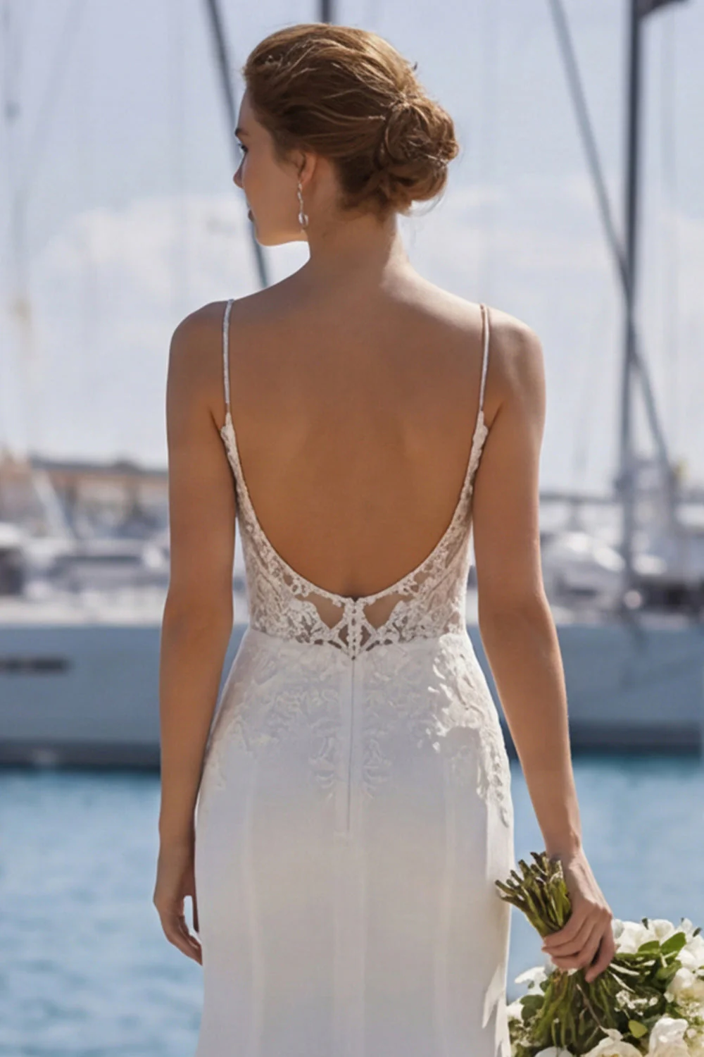 Robe de mariée en dentelle en dentelle en ivoire avec traîne balayante - Image 6