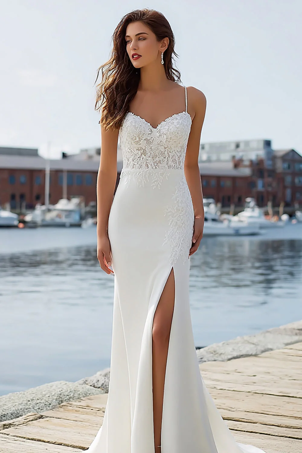 Robe de mariée en dentelle en ivoire sirène avec fente - Image 4