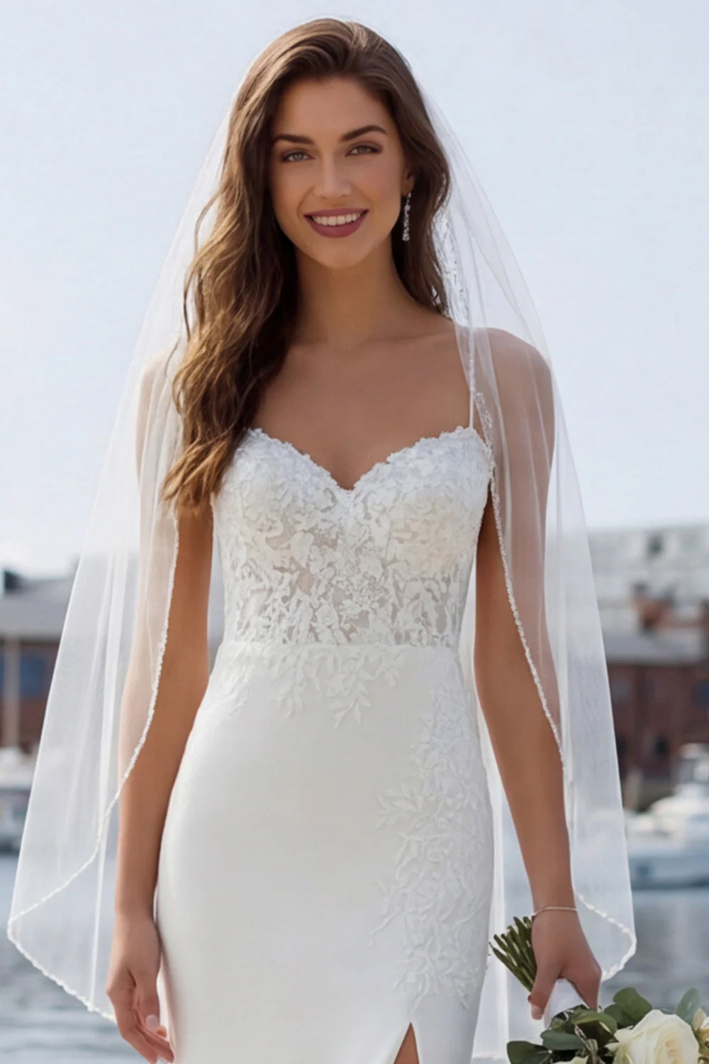 Robe de mariée en dentelle en ivoire sirène avec fente - Image 5