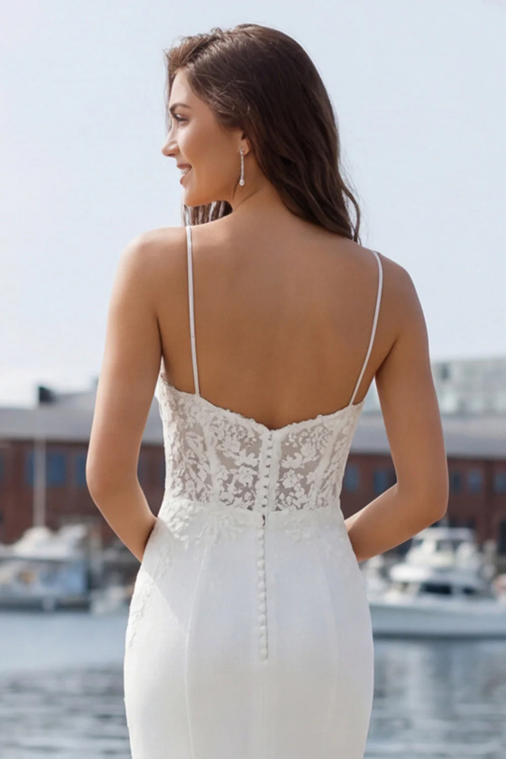 Robe de mariée en dentelle en ivoire sirène avec fente - Image 6