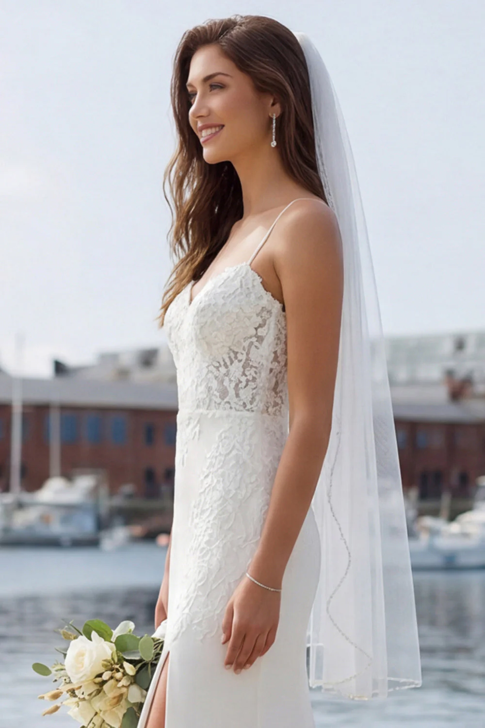 Robe de mariée en dentelle en ivoire sirène avec fente - Image 7