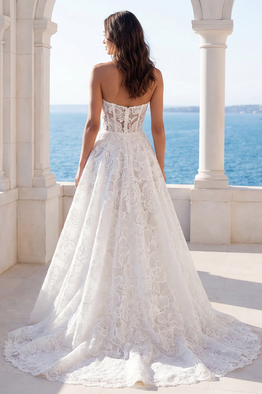 Robe de mariée en dentelle florale sans bretelles A Line - Image 2