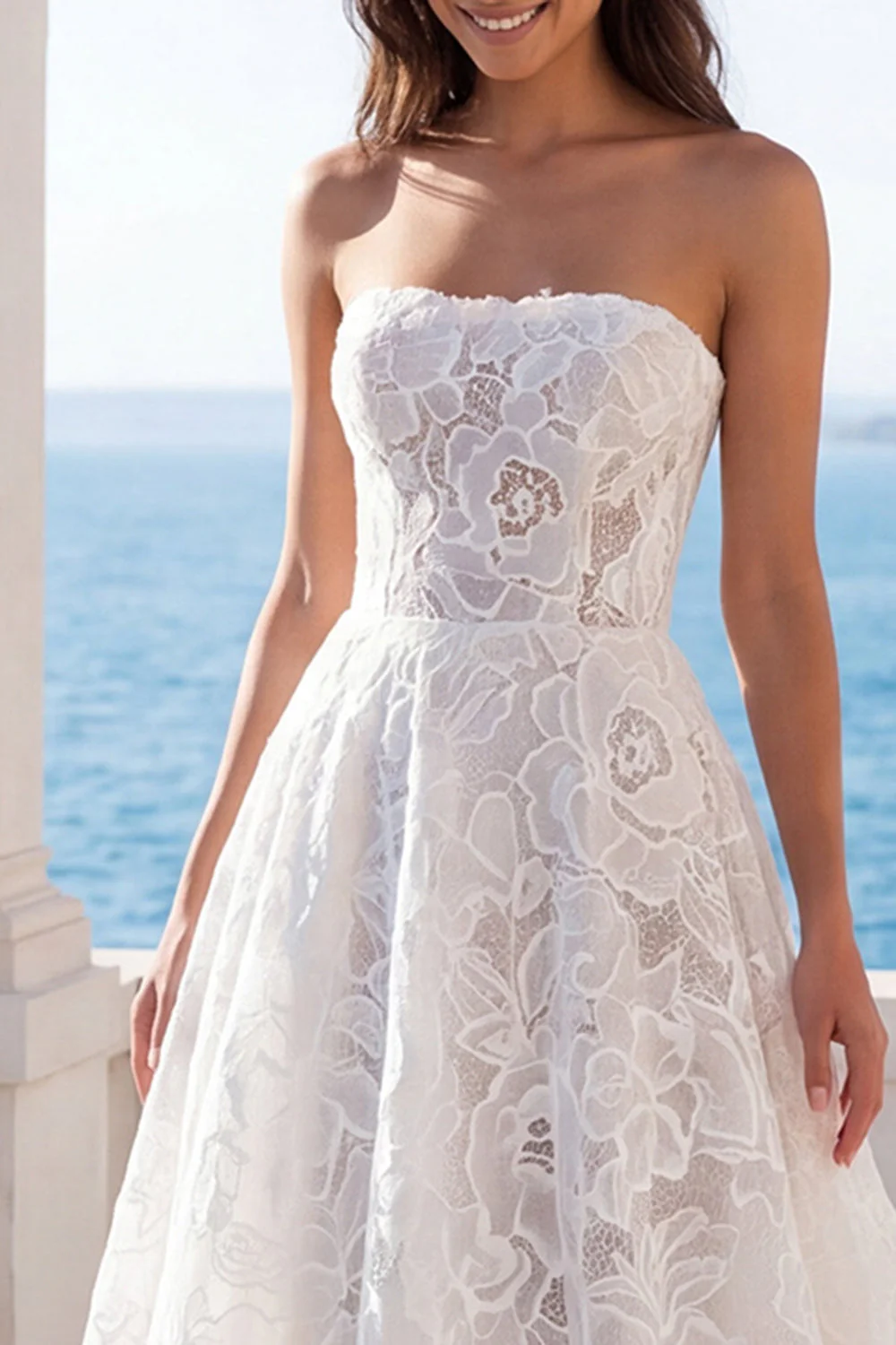 Robe de mariée en dentelle florale sans bretelles A Line - Image 3