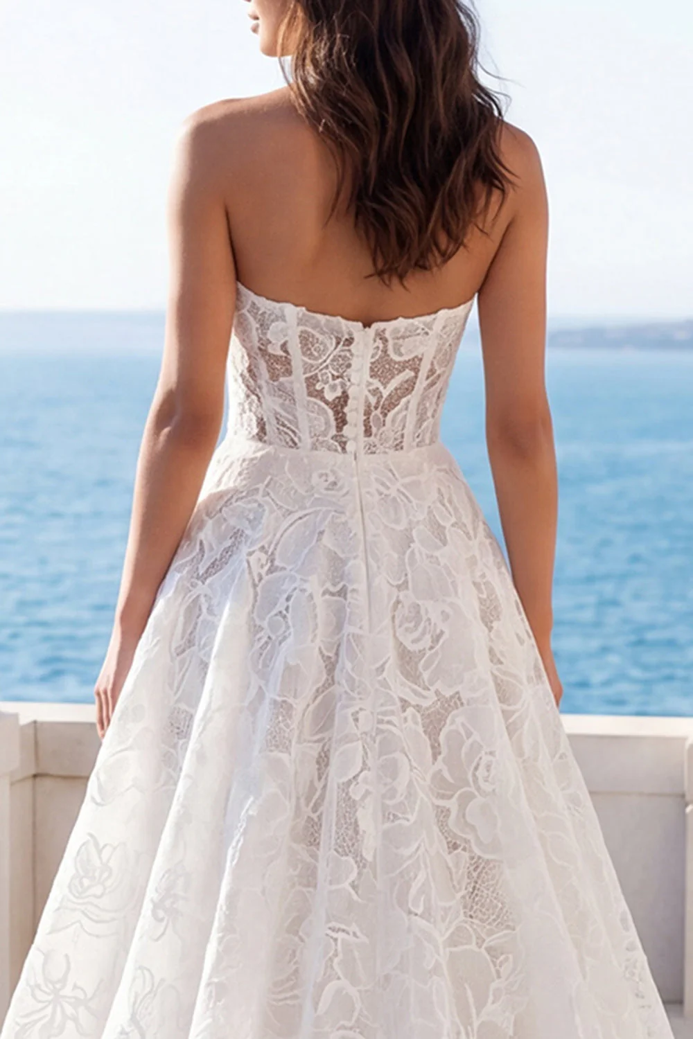 Robe de mariée en dentelle florale sans bretelles A Line - Image 4