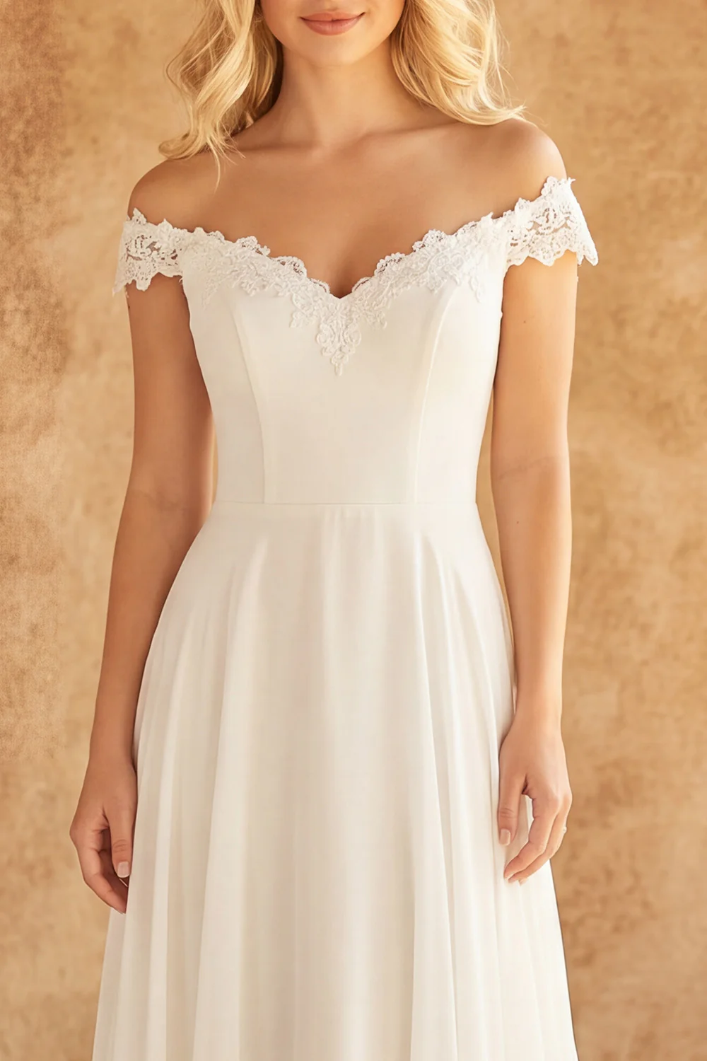 Robe de mariée en dentelle ivoire à épaules dénudées, ligne A - Image 3