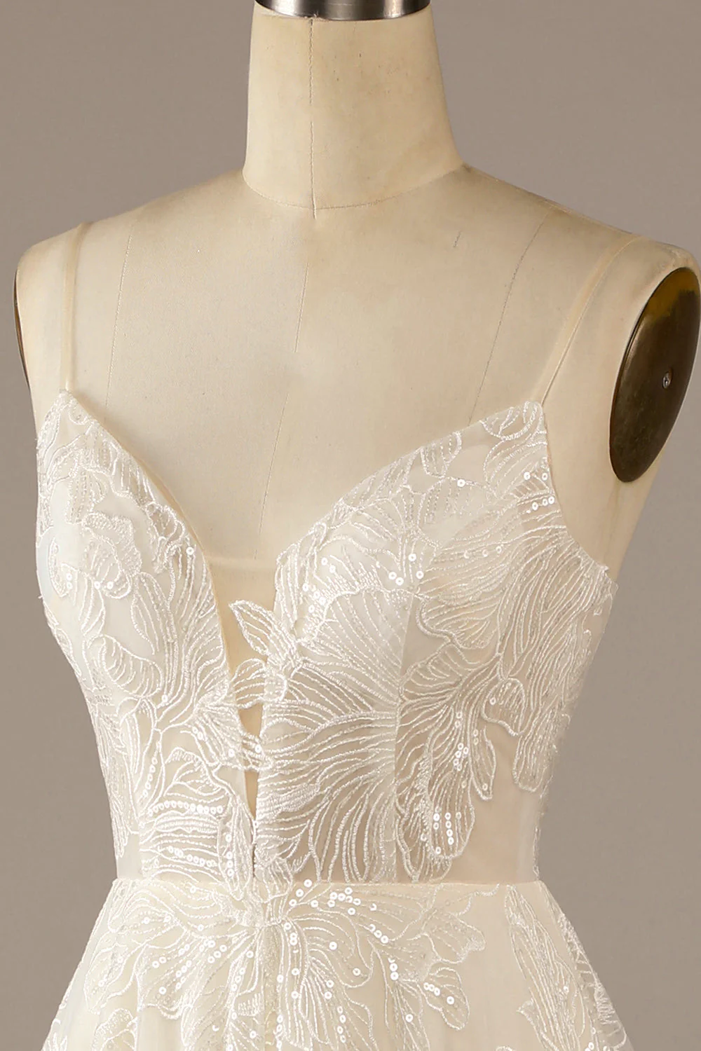 Robe de mariée en dentelle Sparkly Apricot Sweep Train - Image 6
