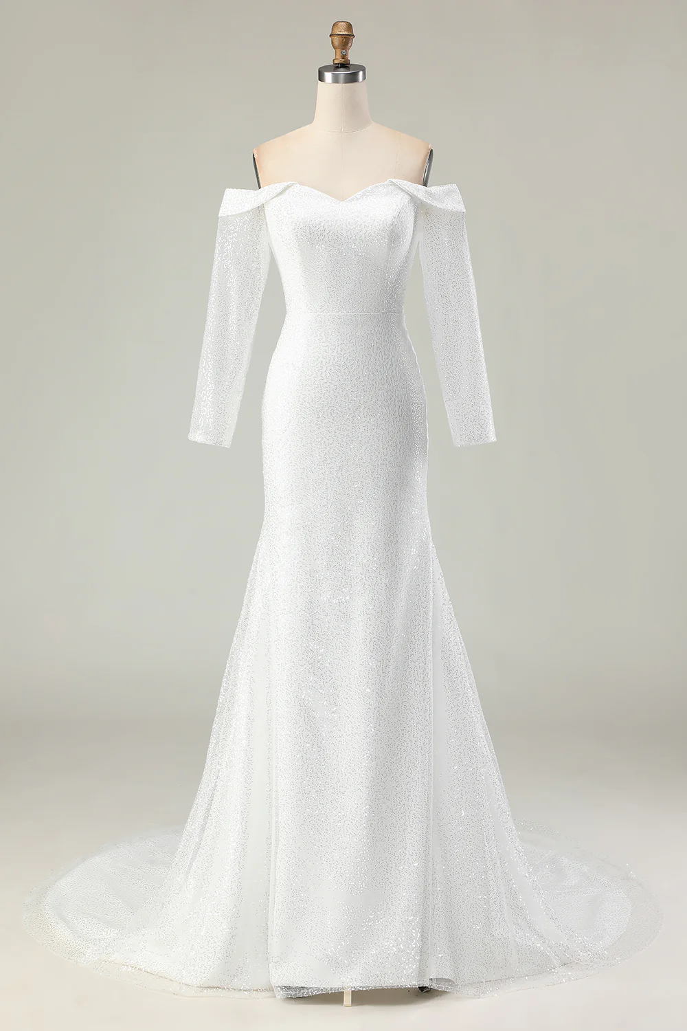 Robe de mariée en satin mat sirène ivoire à épaules dénudées - Image 3