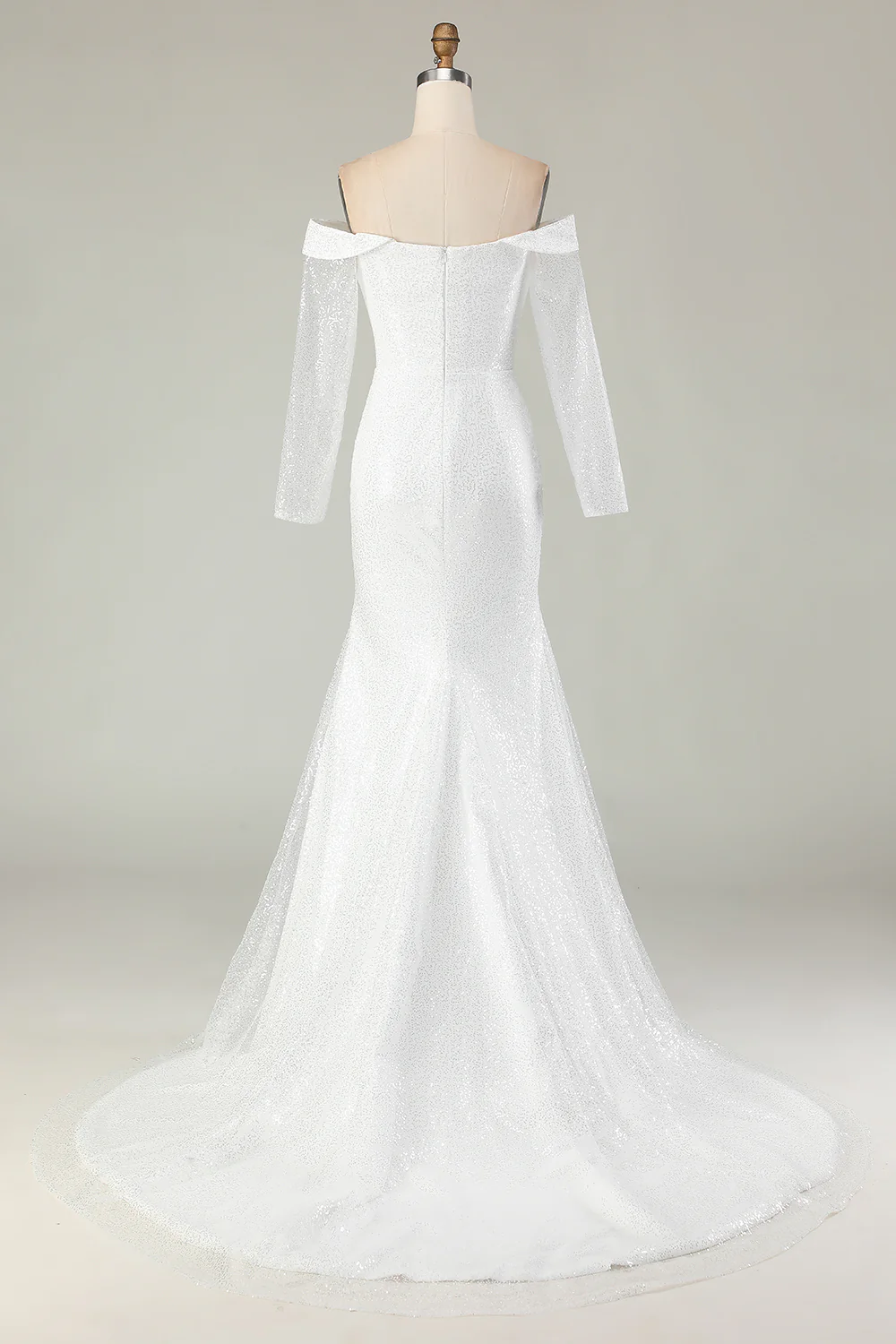 Robe de mariée en satin mat sirène ivoire à épaules dénudées - Image 4
