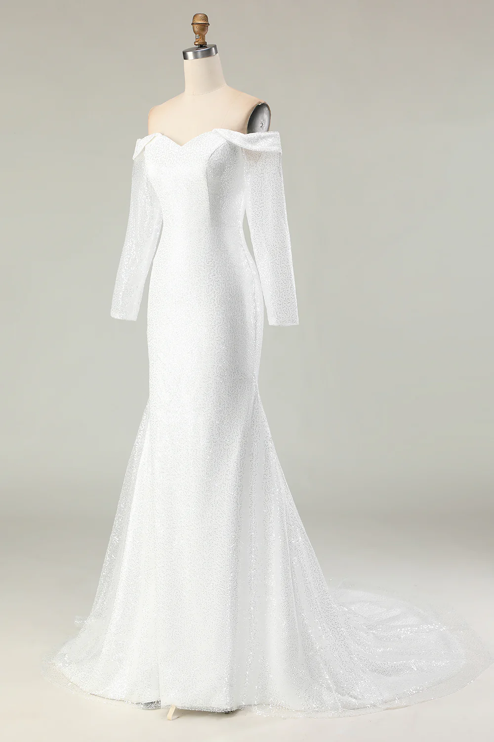 Robe de mariée en satin mat sirène ivoire à épaules dénudées - Image 5