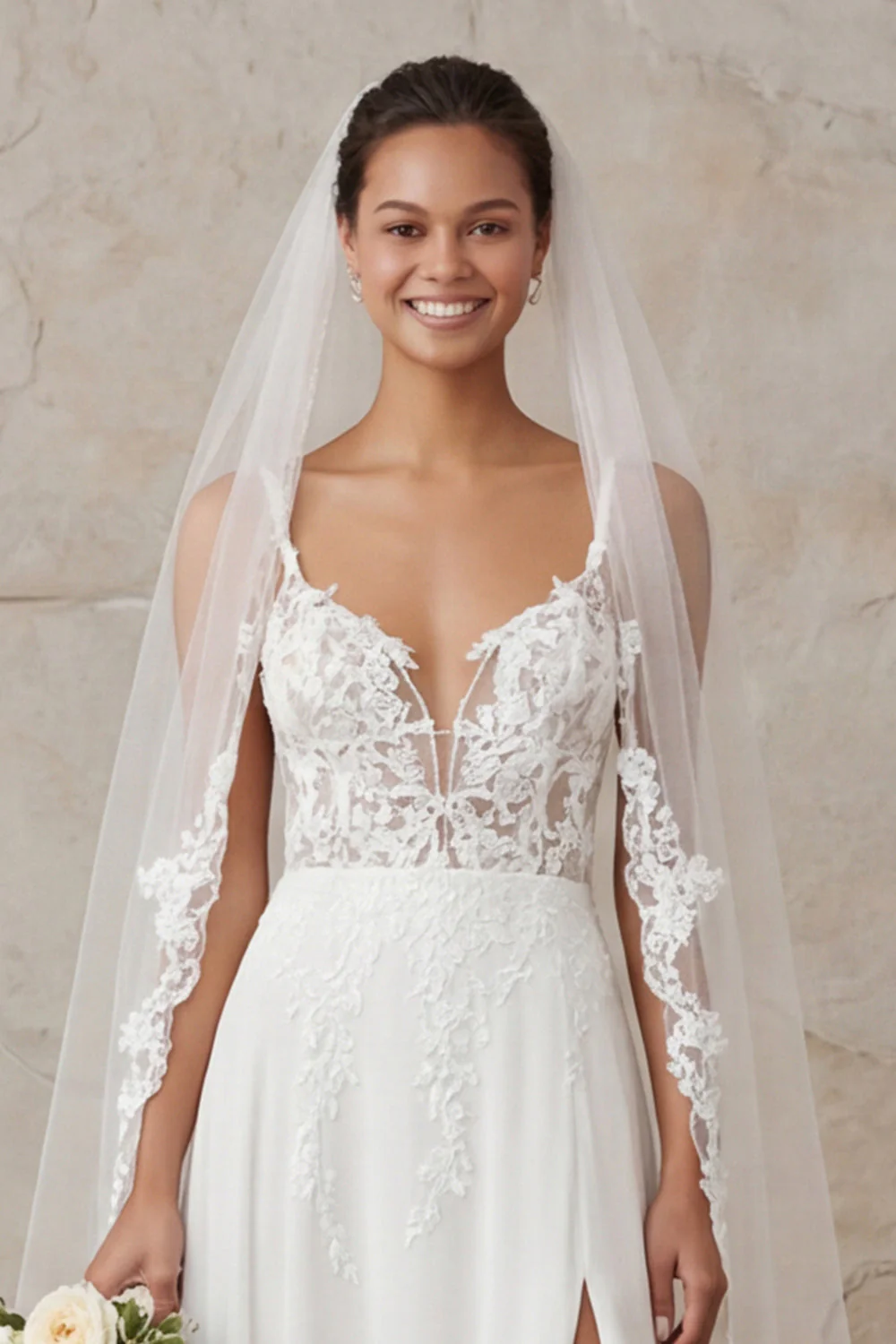 Robe de mariée en train en dentelle en dentelle à bretelles en ivoire A - Image 5