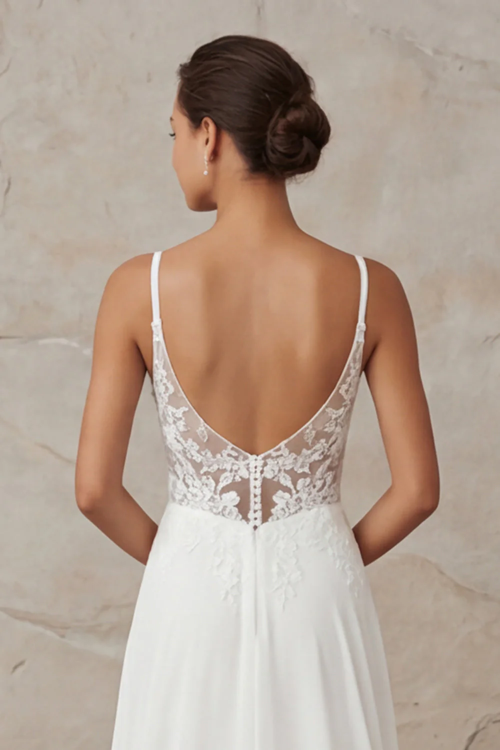 Robe de mariée en train en dentelle en dentelle à bretelles en ivoire A - Image 6