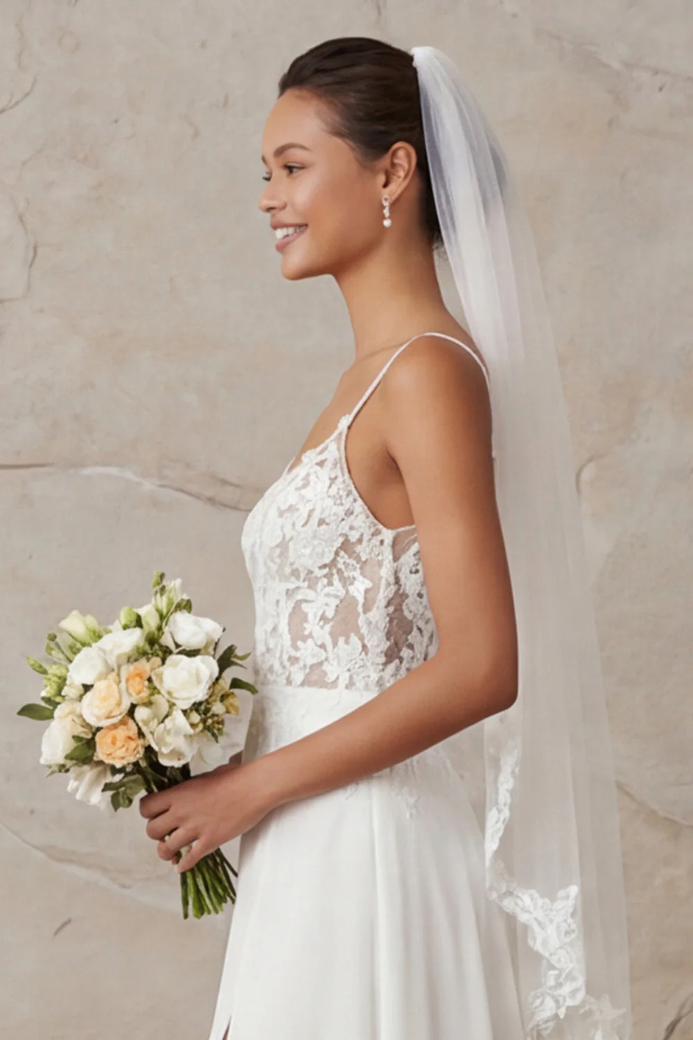 Robe de mariée en train en dentelle en dentelle à bretelles en ivoire A - Image 7