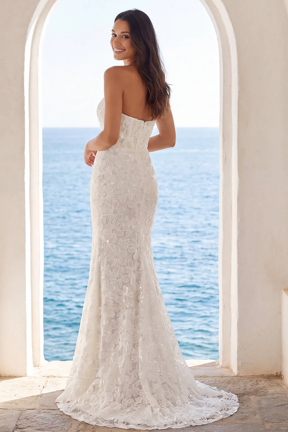 Robe de mariée en traîne en traîne florale en ivoire en ivoire - Image 2