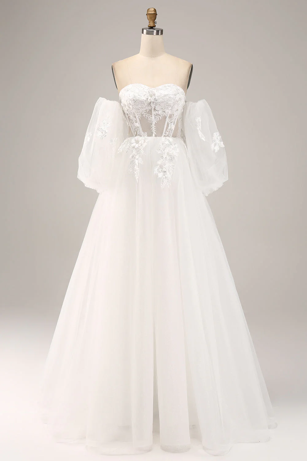 Robe de mariée en Tulle à épaules dénudées avec des Appliques