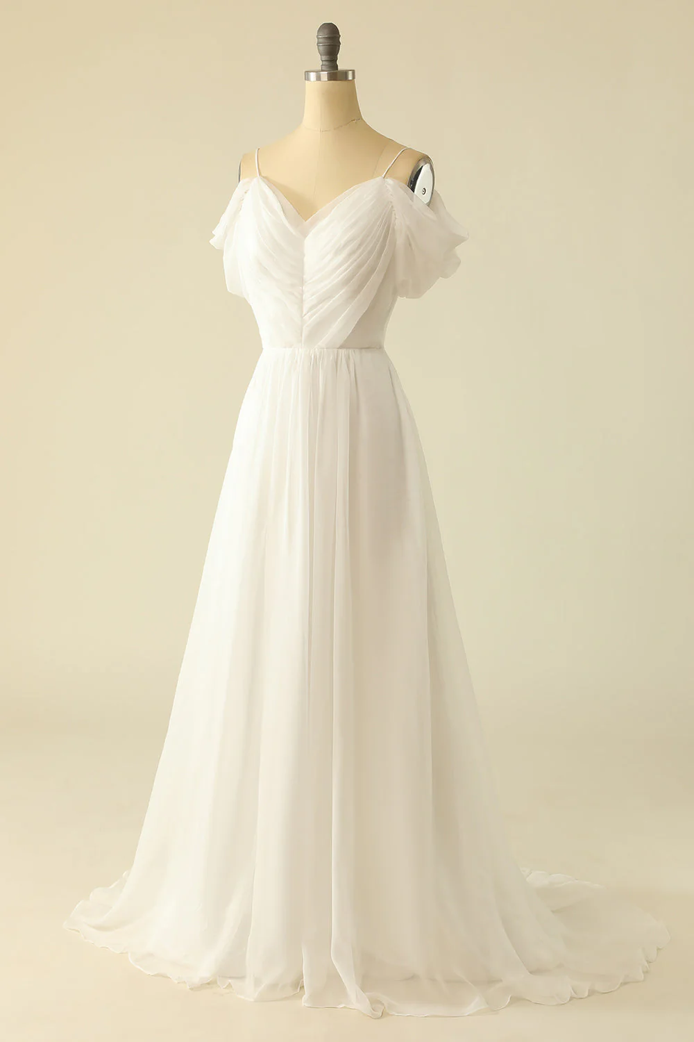 Robe de mariée en tulle blanc sur l’épaule - Image 3