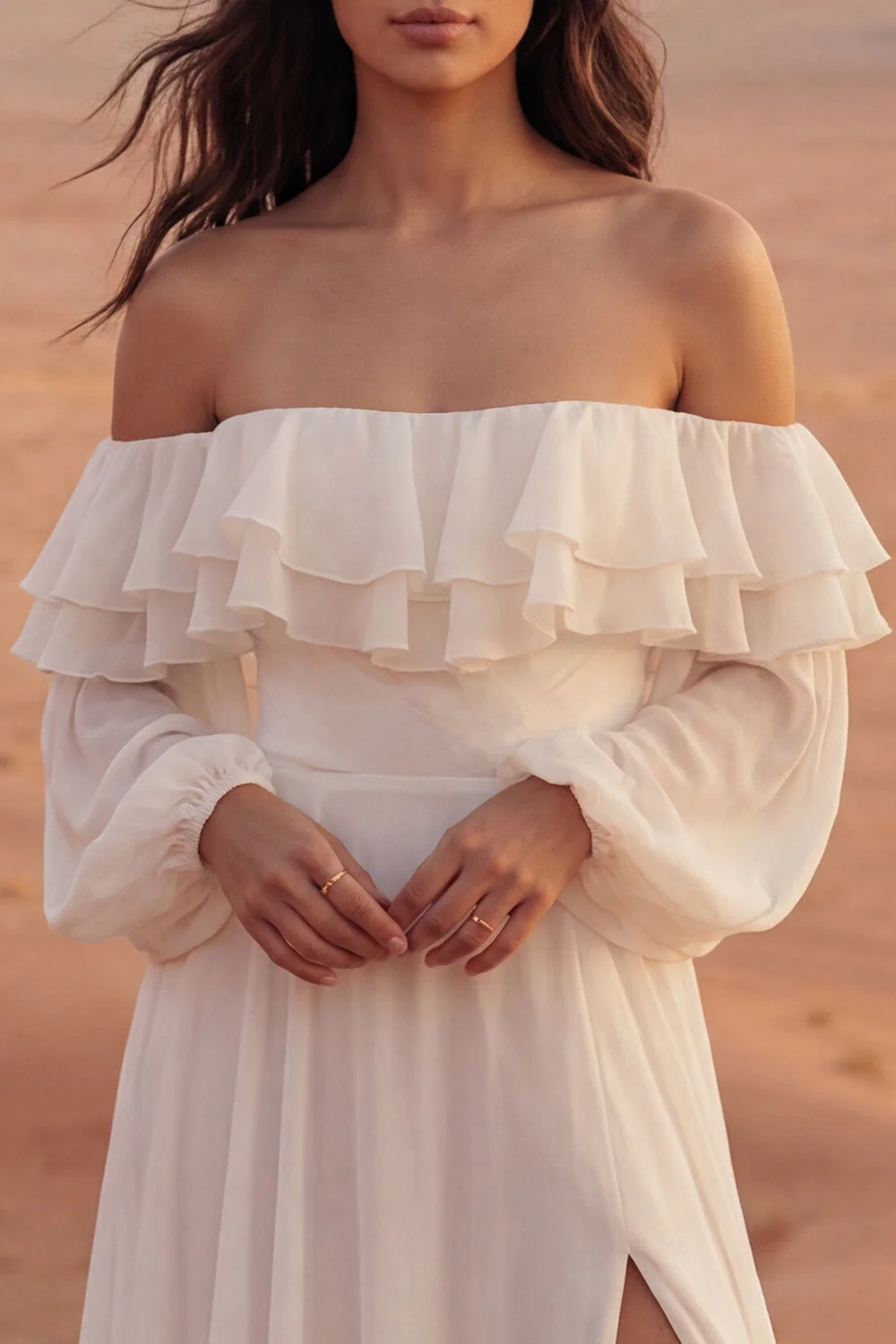 Robe de mariée Ivory Beach Off Off Maxi A Line avec volants - Image 4
