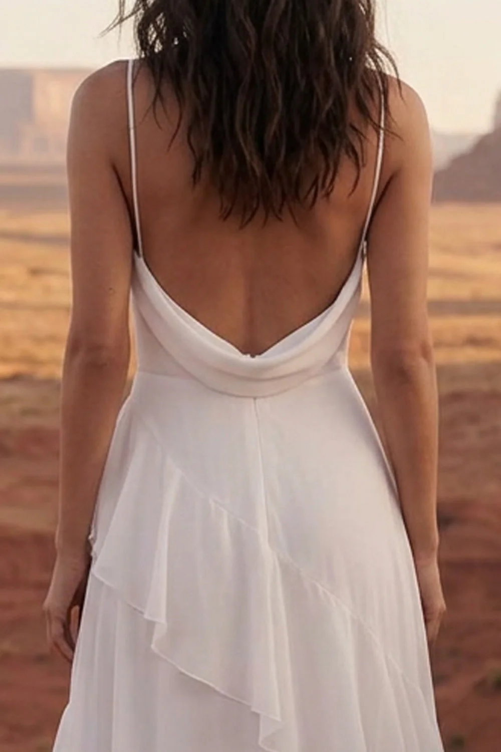 Robe de mariée longue à bretelles fines en ivoire A Line avec volants - Image 4