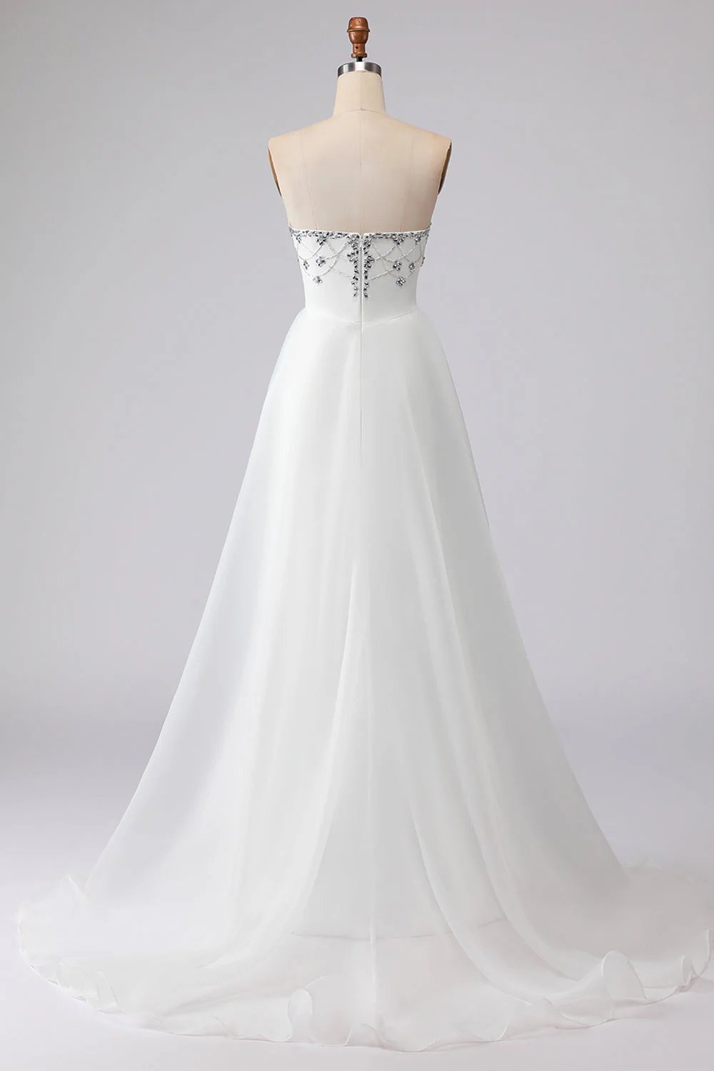 Robe de mariée longue blanche en satin perlée brette sans bretelles - Image 2