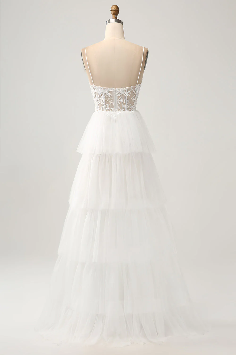 Robe de mariée longue corset en tulle trapèze ivoire avec fente - Image 2